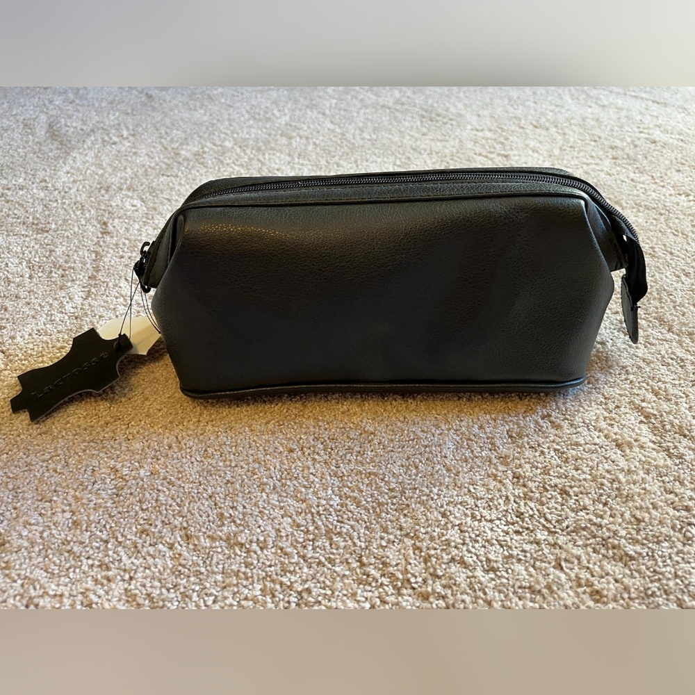 Black Leather Toiletry Bag, New with Tags